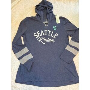 Seattle Kraken NHL Women's Navy Heather Lace Up Hoodie Long Sleeve Shirt Size XL